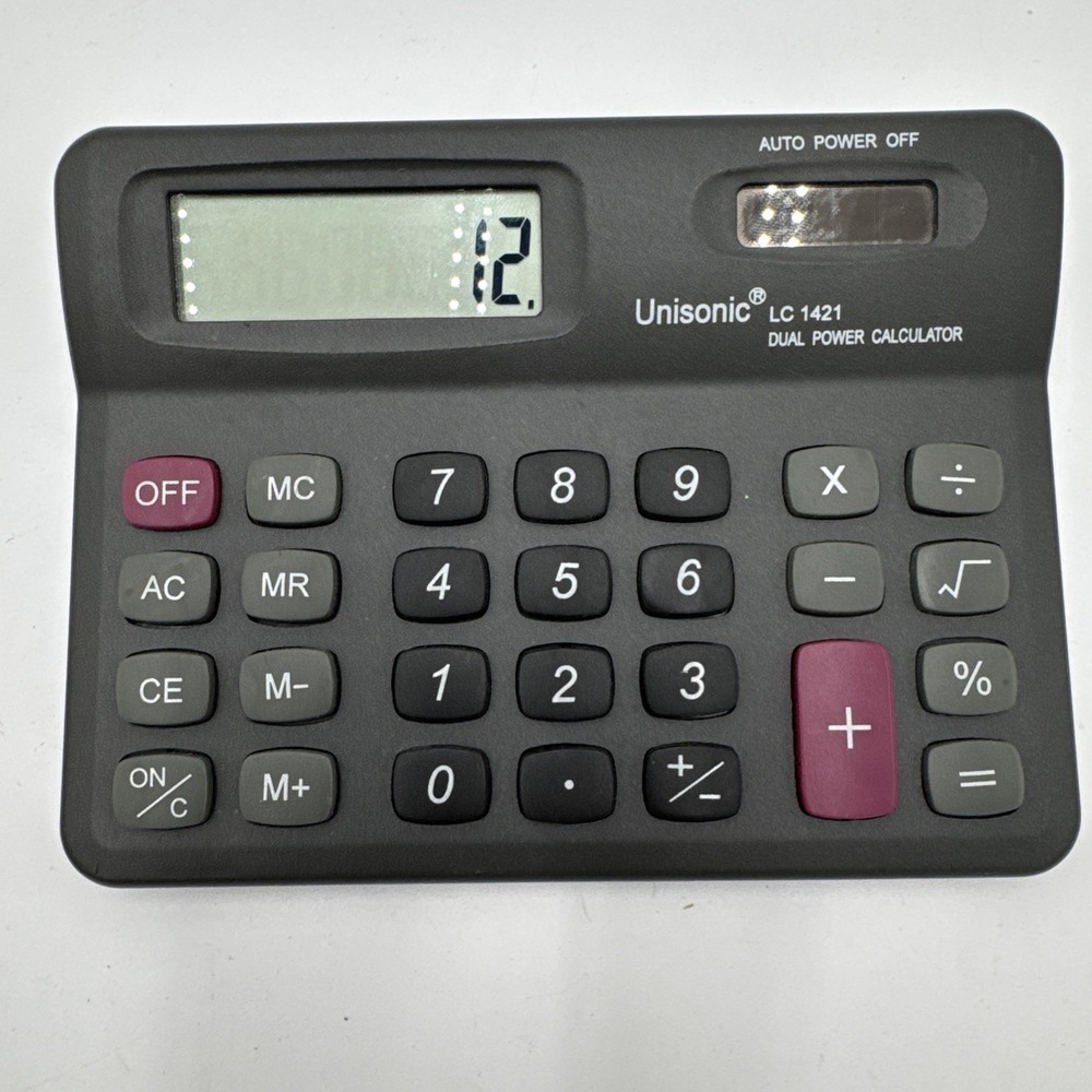 Vintage Unisonic LC 1421 Dual Power Desktop Calculator Large 8-Digit Display